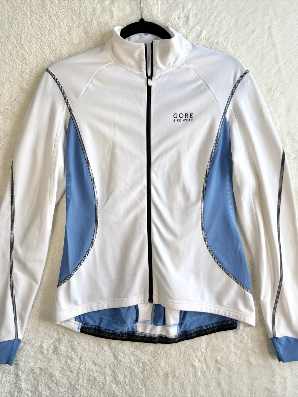 Gore Bike Wear Full Zip Cycling Jacket Women’s Large White Blue Pockets Racing
